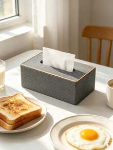 1pc 9.8*5.7 Inch Creative Gold-Edged PU Leather Agate Pattern Gray Tissue Box, Luxury Decor For Living Room And Dining Room - Dark Grey - View 10
