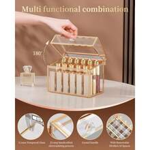 CoralHouse Organizador de labiales lujoso soporte de labios de vidrio templado y organizador de esmalte de uñas organizador de cosméticos de 18 ranuras con divisores extraíbles dorado - como en la imagen - Ver 3