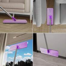 BOSHENG Mop And Bucket With Wringer Set, Hands Free Flat Floor Mop And Bucket, 3 Washable Microfiber Pads Included, Wet And Dry Use, Home Floor Cleaning System For All Floor Types And Windows, Purple - MàuB - Xem 7