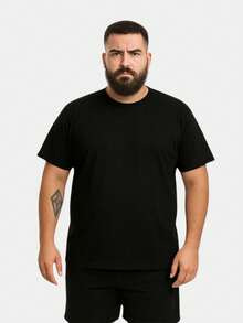 Set Of 4 Men's Plus Size Plain Premium Cotton T-Shirts - Black - View 2