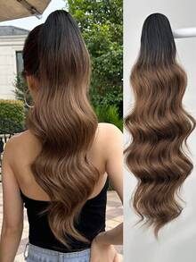 Extensión de cola de caballo sintética termoplástica ondulada de 24 pulgadas de largo, extensión de cola de caballo con clip para uso diario - Multicolor - Ver 2