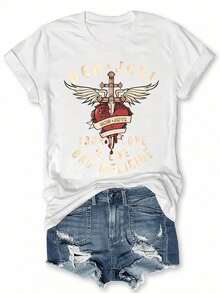 BON JOVI Band Printed Spring/Summer Casual Short-Sleeved Crew Neck T-Shirt, Casual Women's Wear  Fashion Simple T-Shirt For Women - 白色 - 查看 14