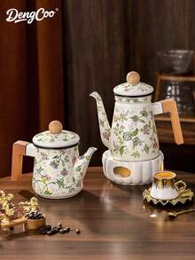 Dengcoo 1pc 1.2L Large Capacity Enamel Floral Pattern Handle Drip Coffee Pot, Suitable For Induction Cooktop And Gas Stove To Brew Coffee Or Tea - Enamel Pot Collection - View 1