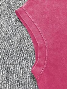 Simple-Retro Dark Men's Wash Water Worn Sleeveless Torn Vest - Pink - View 3