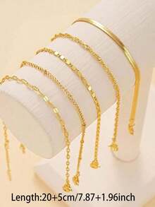 5pcs/Set Gold Multilayer Bohemian Style Snake Chain & Chain Anklet Bracelet Set, Adjustable Summer Beach Jewelry - Xem 4