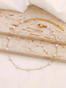 1条简约白色仿珍珠链脚链，女士时尚不锈钢脚链，可戴在腿上，沙滩饰品，礼品 - 腳鍊 - 查看 11