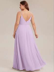 EVERPRETTY Đầm dạ hội dài dáng rộng, cổ chữ V, eo cao, chất liệu chiffon dành cho nữ, thích hợp cho tiệc cưới mùa xuân/hè, hoặc làm phù dâu. - Màu tím hoa cà - Xem 3