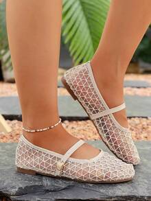 Giày Mary Jane nữ mùa hè mới, thoáng khí, khoét lỗ, quai đơn, khóa điều chỉnh, màu be, thích hợp cho đi làm hàng ngày, hẹn hò, du lịch và các dịp khác. - Màu be - Xem 6