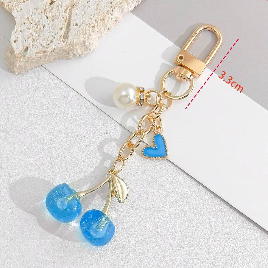 1pc Women's New Shiny Faux Cherry Keychain Accessory, Fashionable Delicate 3D Fruit Bag/Phone Charm Key Chain Gifts For Mother, Father, Graduation, And Teacher - Multicolor - View 1