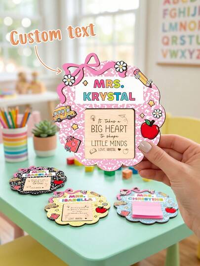 1pc Customizable Teacher Memo Clip, Personalized Text, Cute Wavy Teacher Memo Clip, Gift For Appreciating Teachers, Unique Teacher's Day Thank You Gift, Wooden Teacher's Day Memo Clip