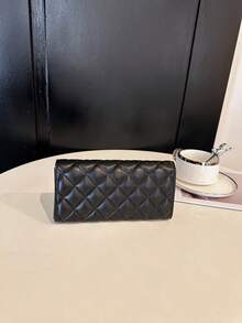 Women's Rhombus Embroidery Soft Clutch Wallet, Multi-Card Slots, Multifunctional Long Tri-Fold Purse - Black - View 8