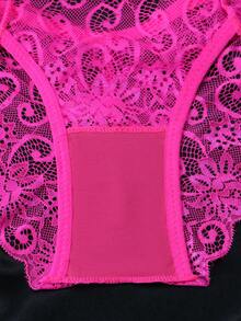 3pcs/Set Women's Low Waist Lace Sexy Thong Panties - Hot Pink - View 8