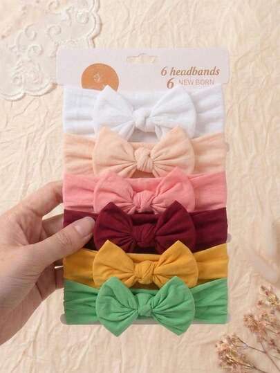 6pcs Candy Color Soft & Elastic Baby Hair Accessories Set, Newborn Headband Headwear, Versatile Daily Wear, No Paper Card