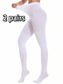1 Cặp quần legging cạp cao không chân 80D mềm mại, màu trơn bán trong suốt dành cho nữ, quần bó màu trắng tối giản, thích hợp mặc hàng ngày làm quà tặng Giáng sinh - trắng - Xem 7