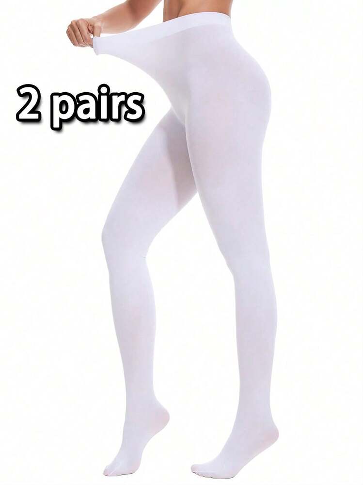 1 Pair Women's 80D Soft Solid Color Semi-Opaque High Waist Footless Leggings, White Minimalist Solid Color Tights, Suitable For Daily Wear Christmas Gift - White - View 7