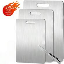 CINEYO Bộ 3 thớt hợp kim titan, phiên bản nâng cấp 2026, thớt làm từ 100% hợp kim titan nguyên chất, kích thước lớn/vừa/nhỏ, thớt kim loại bền chắc hai mặt, vật dụng thiết yếu cho nhà bếp. - Bạc - Xem 10