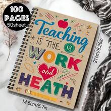 1pc Creative Hand-Drawn "Teaching Is The Work Of Heart" Themed Spiral Notebook, Colorful Pattern With Inspirational Quotes, Suitable For Study, Work, Daily Notes, Planning, And Journaling, Also Makes A Great Graduation, Birthday Or Other Occasion Gift. - M - View 2