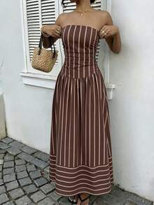 Vestido bandeau con cintura ceñida y estampado de lunares, estilo vacacional - Multicolor 2 - Ver 6