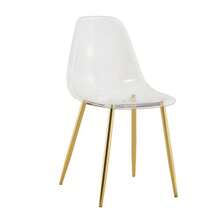 Table And Chair Set. Luxury 88cm Tempered Glass Dining Table + 4 Clear Plastic Dining Chairs. Modern And Minimalist Set Of 1 Table And 4 Chairs, Ideal For Small Dining Rooms. - Gold - View 7