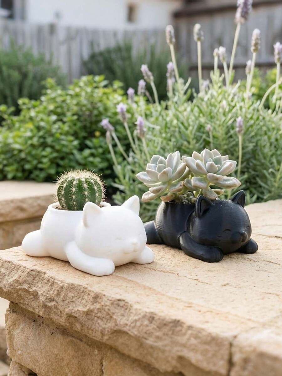 3D Printed Mini Cat-Shaped Succulent Planter, Cute Cat Tail Design Flower Pot, Small Plant Decoration, Small Storage Container, Creative Mini Flower Holder, Suitable For Balcony And Indoor, Unique Gardening Gift For Cat Lovers - Multicolor - View 1