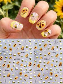 Pegatinas de uñas con diseño de abeja, calcomanías de uñas francesas con degradado amarillo, decoración linda y kawaii para primavera y verano, resistente al agua y de larga duración, fácil de aplicar, opcionales MO-849/MO-848, artículo esencial para manualidades de arte de uñas, perfecto para estudiantes y adolescentes - Multicolor - Ver 3