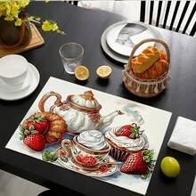 1/2/4/6/8/300pcs Strawberry Theme Placemat Set. Made Of 100% Polyester, Size 12 Inches * 18 Inches/30cm * 45cm. Machine Washable Polyester Placemats, Heat-Resistant, Stain-Resistant, Waterproof, And Easy To Clean. Suitable For Spring Home Decor, Household Essentials, Kitchen Supplies, And Family Gatherings. - Multicolor - View 7