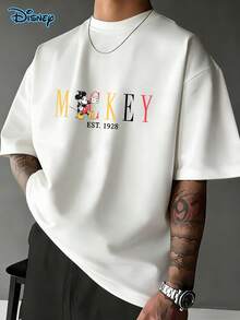 Disney Men's Mickey Mouse T-Shirt Retro Mickey Mouse EST.1928 Disneyland, 2026 Disney Shirt, Unisex T-Shirt, 220g Pure Cotton Disney Print Round Neck Short Sleeved T-Shirt, Y2k Clothes, Simple Cartoon Mickey Mouse, Suitable For Streetwear And Outdoor Sports And Leisure, Daily Wear, Men's Gifts - 白色 - 查看 1