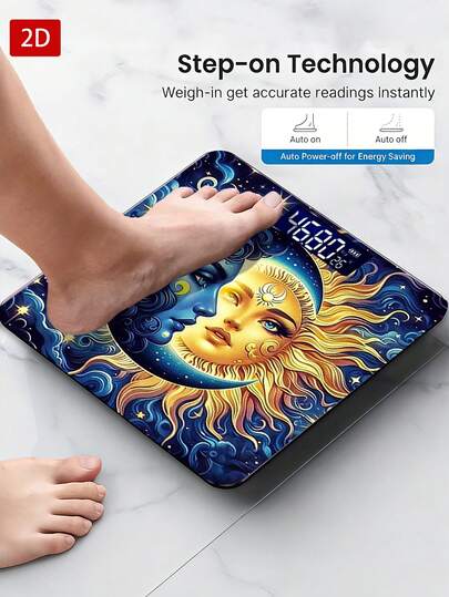 1pc LED Display Electronic Scale, 2D Sun & Moon Digital Bathroom Scale, Decorative Weighing Platform - Suitable For Long-Term Use, Meets Family Weighing Needs, Christmas, New Year, Valentine's Day Gift, Uses AAA Batteries (Batteries Not Included)