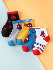 Marvel 1/5 Pairs Spider-Man Children's Socks, Superhero Pattern, Suitable For Casual Daily Wear, Breathable And Soft, Suitable For Boys And Girls, Suitable For Daily Wear/Party Gifts/Easter/Spring/Summer. Vibrant Colors, Comfortable Fit Novel And Unique, Fashionable Accessory, Lightweight And Breathable, Skin-Friendly And Non-Restrictive, Soft And Breathable. - Apricot - View 4