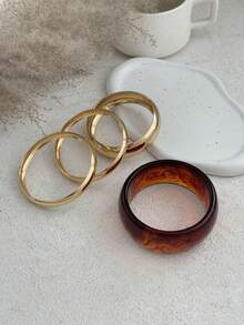 1-3pcs Exaggerated Design Semi-Transparent Resin Bracelet, Minimalist Fashionable Metal Bracelet, Retro Elegant Delicate Bracelet, Suitable For Women's Daily And Various Party Decorations, Holiday Gifts, Fashion Outfit Accessories Jewelry Set (The Patterns On The Bracelet Are Not Fixed, Subject To The Actual Item, And There May Be Slight Blemishes On The Surface Of The Bracelet, Which Is A Normal Phenomenon) - Multicolor - View 11