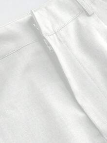 Mono de diseño minimalista Vela Rue con cierre de gancho y cremallera, pantalones anchos de color azul marino sólido semitransparente y ligeros, pantalones anchos de moda para todas las estaciones - Blanco - Ver 4