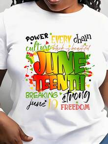 Power Every Chain Culture June Tenth Breaking Strong Freedom June 19 Women's T-Shirt Casual Crew Neck Short Sleeve Vibrant Graphic Design Celebrating Heritage And Liberation Perfect For Everyday Wear And Special Occasions - 白色 - 查看 1