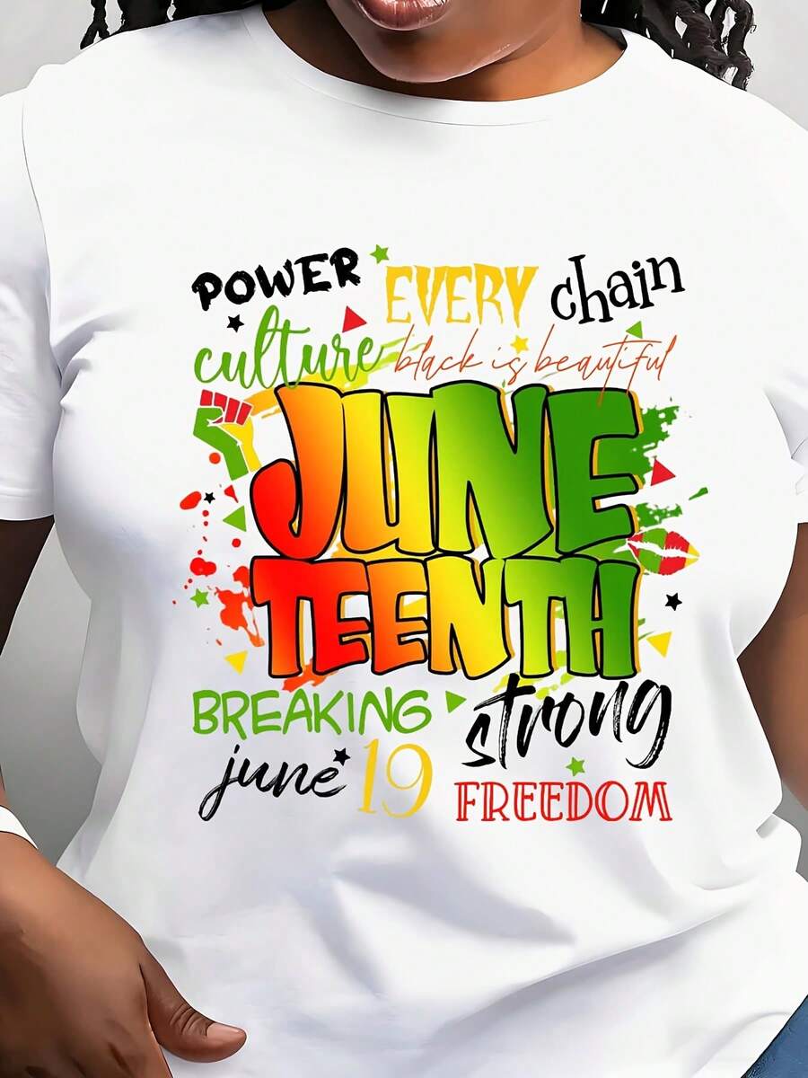 Power Every Chain Culture June Tenth Breaking Strong Freedom June 19 Women's T-Shirt Casual Crew Neck Short Sleeve Vibrant Graphic Design Celebrating Heritage And Liberation Perfect For Everyday Wear And Special Occasions - 白色 - 查看 1
