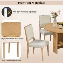 TREXM 5-Piece Round Dining Table Set For 4 Minimalist Farmhouse Dining Table With 4 Solid Wood Upholstered Chairs Kitchen And Dining Room Sets Natural - Màu be + Màu tự nhiên + Gỗ nguyên khối + MDF1 - Xem 4