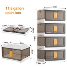 4pcs 160L Storage Boxes Stackable Foldable Plastic Storage Box Closet Organizers Stackable Transparent Plastic Storage Box With Lid And Door - Transparent - View 2