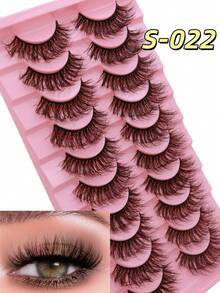 10 pares de pestañas voluminosas rusas D DD y pestañas postizas naturales y esponjosas 3D de visón falso, pestañas postizas de tira completa con volumen y efecto ahumado, pestañas voluminosas naturales con efecto cruzado, pestañas postizas con banda invisible para uso diario - Ver 15