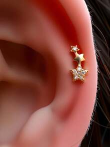 1pc Cubic Zirconia Star Hypoallergenic Cartilage Stud Earring For Women, Spiral Helix Standard Top Upper Lobe Conch Flat Ear Stud, Threaded Back, 20G Piercing Jewelry - A Pair Of Round Star  Earrings - View 2