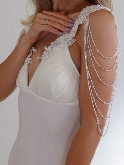 1 件人造水晶新娘臂链，U 型多层设计，婚纱肩链，适合女性在派对、晚宴、感恩节等场合佩戴的肩部装饰