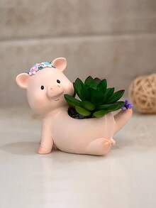 Bộ chậu trồng cây mọng nước hình chú heo hoạt hình dễ thương, thiết kế đường kính nhỏ và lớn. - nhiều màu - Xem 4
