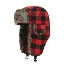 1pc Unisex Thickened Thermal-Lined Water-Resistant Ear-Flap Trapper Hat, Coffee Color, Suitable For Outdoor Activities And Casual Wear In Winter Autumn Accessories - Chain Black - View 16