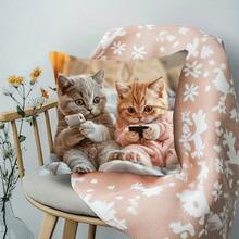 1/2/4 pezzi Federa decorativa per cuscino con gatto che al telefono, lavabile in lavatrice, stampata su un lato, adatta per casa, soggiorno, camera da letto, divano, ufficio e decorazione per auto, imbottitura del cuscino non inclusa - Multicolore - Visualizzare 1