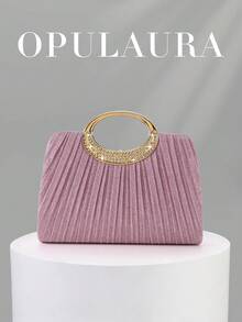 OpulAura 女士时尚闪亮水晶水钻晚宴手拿包，璀璨奢华镶钻正式礼服手提包，适合晚宴、派对、生日、婚礼等场合，也可作为生日礼物 - 粉色 - 查看 2