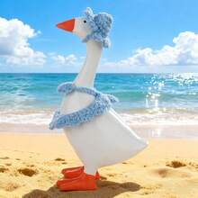 Desktop Goose Summer Outfit Creative Mini Goose Statue Crochet Bikini With Hat For Home Office Decor - azul - Ver 2