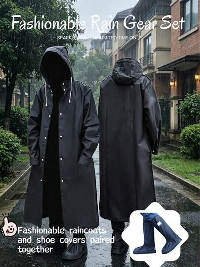 Bộ áo mưa dài có mũ trùm đầu dành cho nam và nữ, chống thấm nước và có thể tái sử dụng, có túi, thích hợp cho hoạt động ngoài trời và mặc hàng ngày, áo mưa nhẹ.