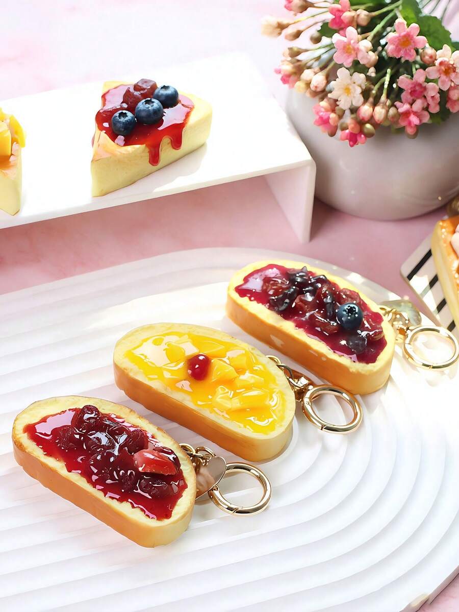 1pc Creative Fruit Dessert Keychain, Realistic Food Toy Model Keyring, Car/Phone/Bag Charm Decor Gift - Multicolor - View 1