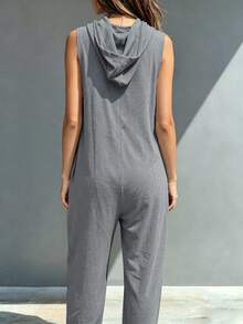 Womens Polyester Hooded Casual Sleeveless Wide Leg Jumpsuit - Grey - View 2