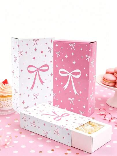 4 hộp quà giấy màu hồng trắng có nơ, hộp quà đựng trong ngăn kéo có nơ, hộp quà nhỏ trang trí tiệc có nơ, đồ dùng gói quà sinh nhật, hộp quà mừng em bé chào đời, hộp kẹo, hộp sô cô la, đồ trang trí tiệc tiết lộ giới tính, đồ trang trí tiệc sinh nhật màu hồng có nơ, hộp đựng đồ ăn vặt, hộp quà tặng, quà sinh nhật, hộp quà tặng tiệc cưới.