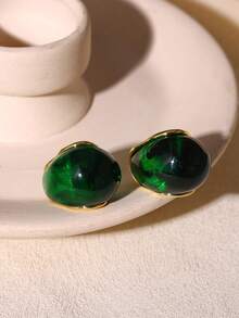 1Pair New Arrival Retro Simple Elegant Green Resin Stud Earrings For Women Fashion Cute Geometry Jewelry Accessories Gifts - Multicolor - View 8