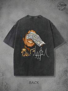 Michaeles Jacksones Vintage Washed T-Shirt,Front And Back Double Print Rock Star Print American Top,Music Legend,Rock Star,Vacation Outfits Men,Street Outings, And Daily Commuting,Vintage Street Style Unisex Loose Cotton Short Sleeve Crew Neck T-Shirt,Summer Clothes Men,Y2K T Shirts Men,Essential For Fans And Fans,Concert,Spring And Summer New Arrivals,Men's 100% Cotton Breathable Casual Shirt,Suitable For Travel, - màu đen - Xem 2