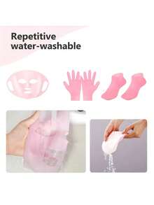 5-Pack Silicone Moisturizing Socks Set, 1 Pair Gloves And 1 Pair Foot Covers, Unscented, Super Tough, Non-Slip, Perfect Fit For Cracked Skin, Reusable Spa Socks For Softening Feet And Hands, Ideal For Cracked Heels And Rough Hand Care - 粉紅色 - 查看 7